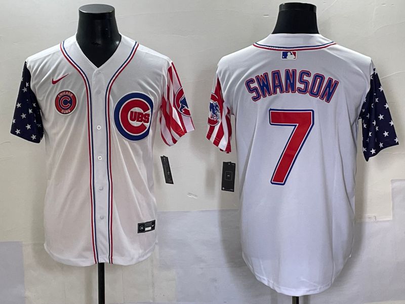 Men 2025 Chicago Cubs #7 Swanson White a generation of national flags Joint Name Nike MLB Jersey style 46